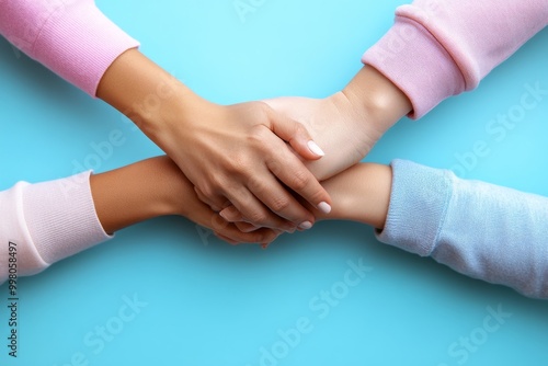 Close up of two hands holding in a comforting gesture symbolizing support connection and unity in a clean minimalist design