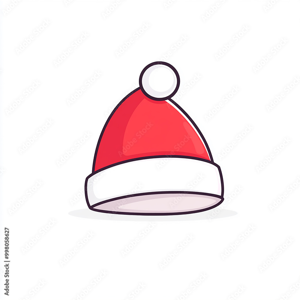 Red Santa hat in cartoon style on a white background Red Santa hat in cartoon style on a white background