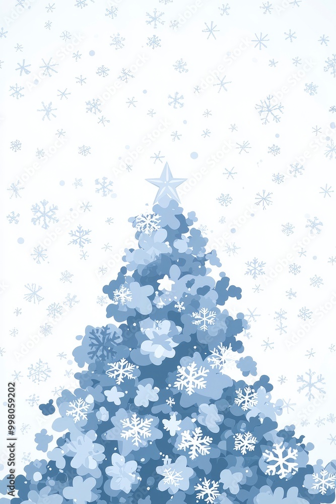 Abstract Blue Christmas Tree with Falling Snowflakes Abstract Blue Christmas Tree with Falling Snowflakes