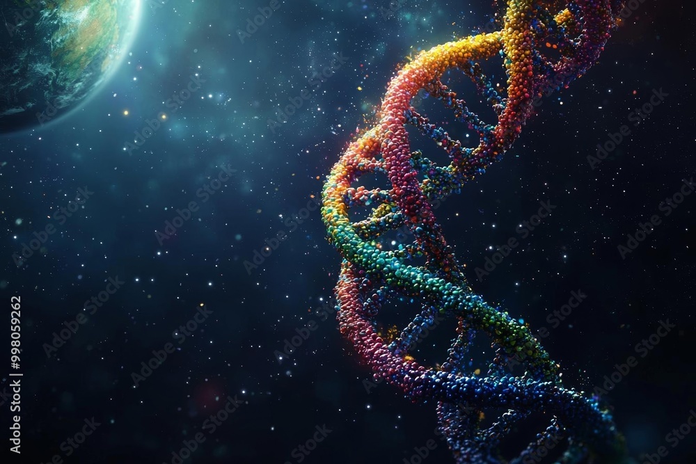 Obraz premium a colorful dna helix that looks like the earth, floating through space