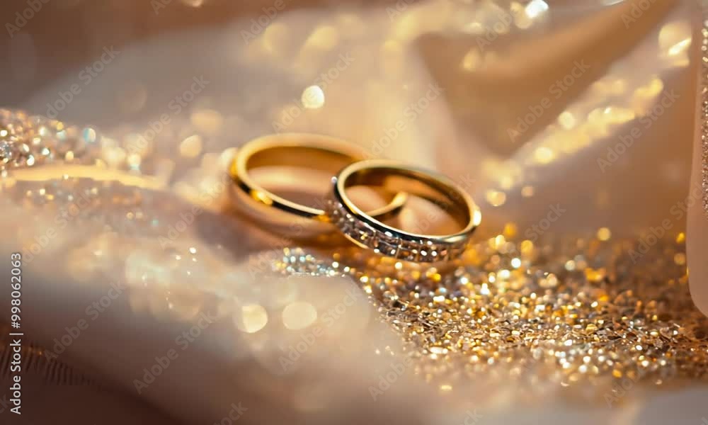 Macro of beautiful wedding rings on sparkling background Macro of beautiful wedding rings on sparkling background