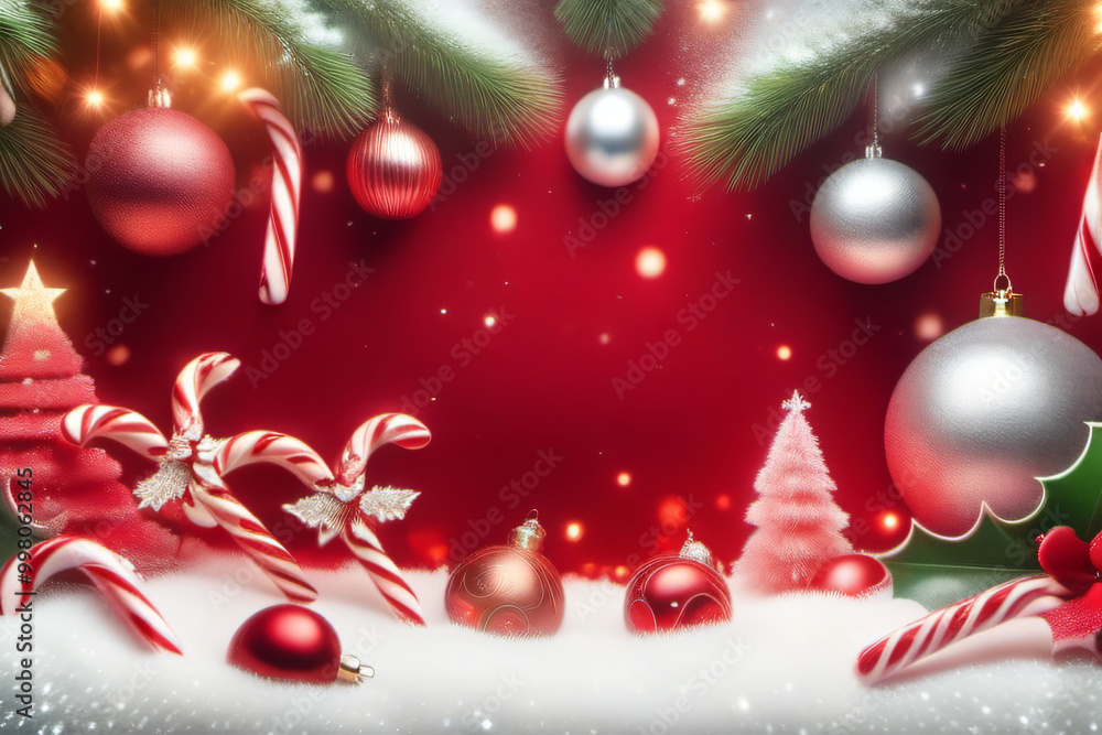 Postcard Christmas Background with Festive Ornaments in the Corners Postcard Christmas Background with Festive Ornaments in the Corners