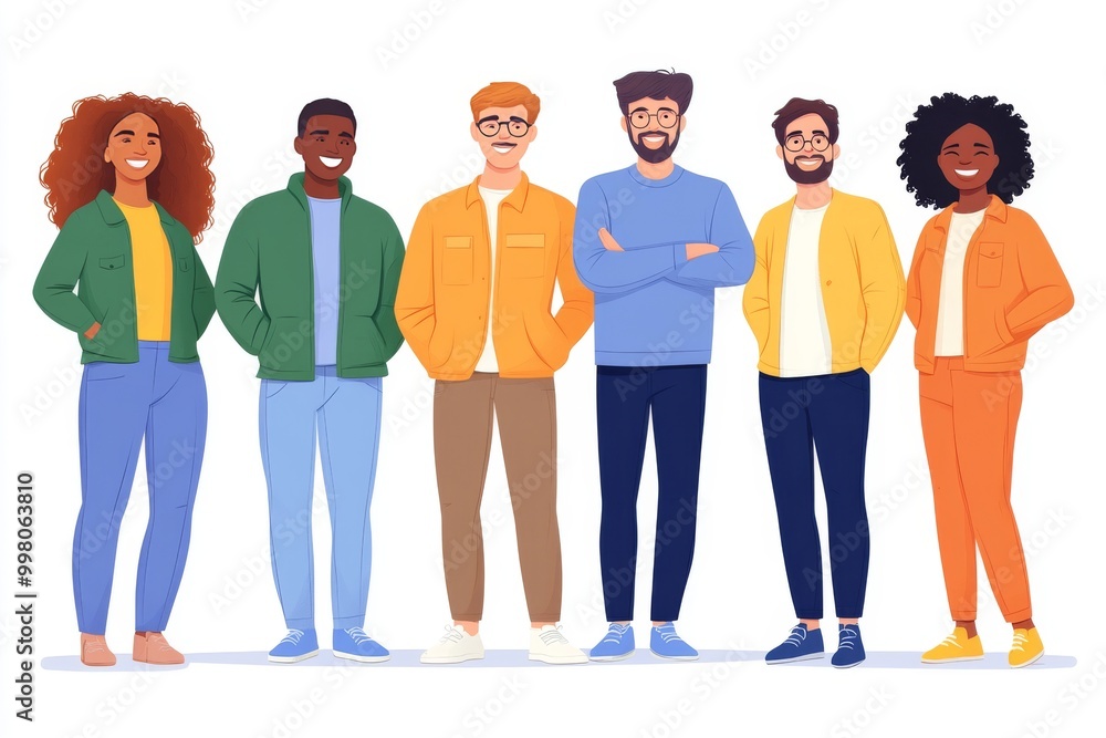 Fototapeta premium Group portrait of diverse young adults symbolizing unity friendship and individuality in a clean modern design