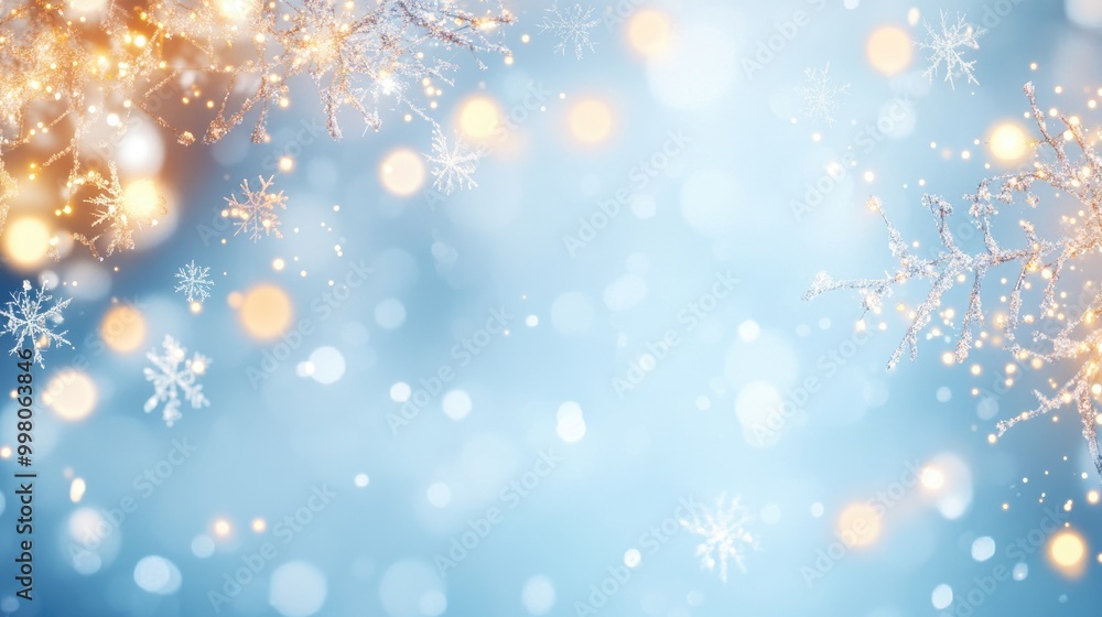 A serene and festive holiday abstract light blue background with soft glowing lights and delicate snowflakes, perfect for the season A serene and festive holiday abstract light blue background with soft glowing lights and delicate snowflakes, perfect for the season
