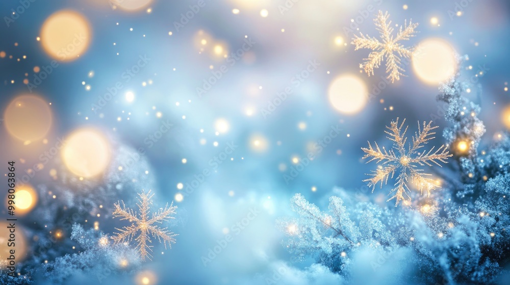 A serene and festive holiday abstract light blue background with soft glowing lights and delicate snowflakes, perfect for the season A serene and festive holiday abstract light blue background with soft glowing lights and delicate snowflakes, perfect for the season
