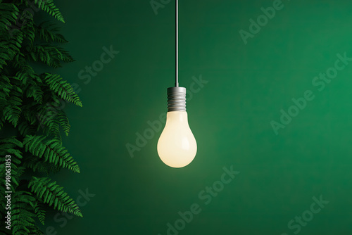 Wallpaper Mural Hanging light bulb on a green background with lush foliage nearby. Torontodigital.ca