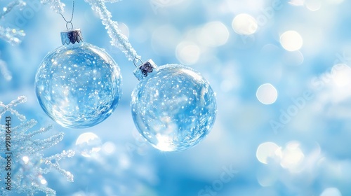 Light blue holiday-themed abstract background with gentle glowing orbs and frosty details, creating a serene and festive atmosphere