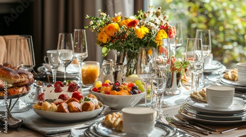 Elegant Brunch Affair: Gourmet Dishes and Stylish Table Setting