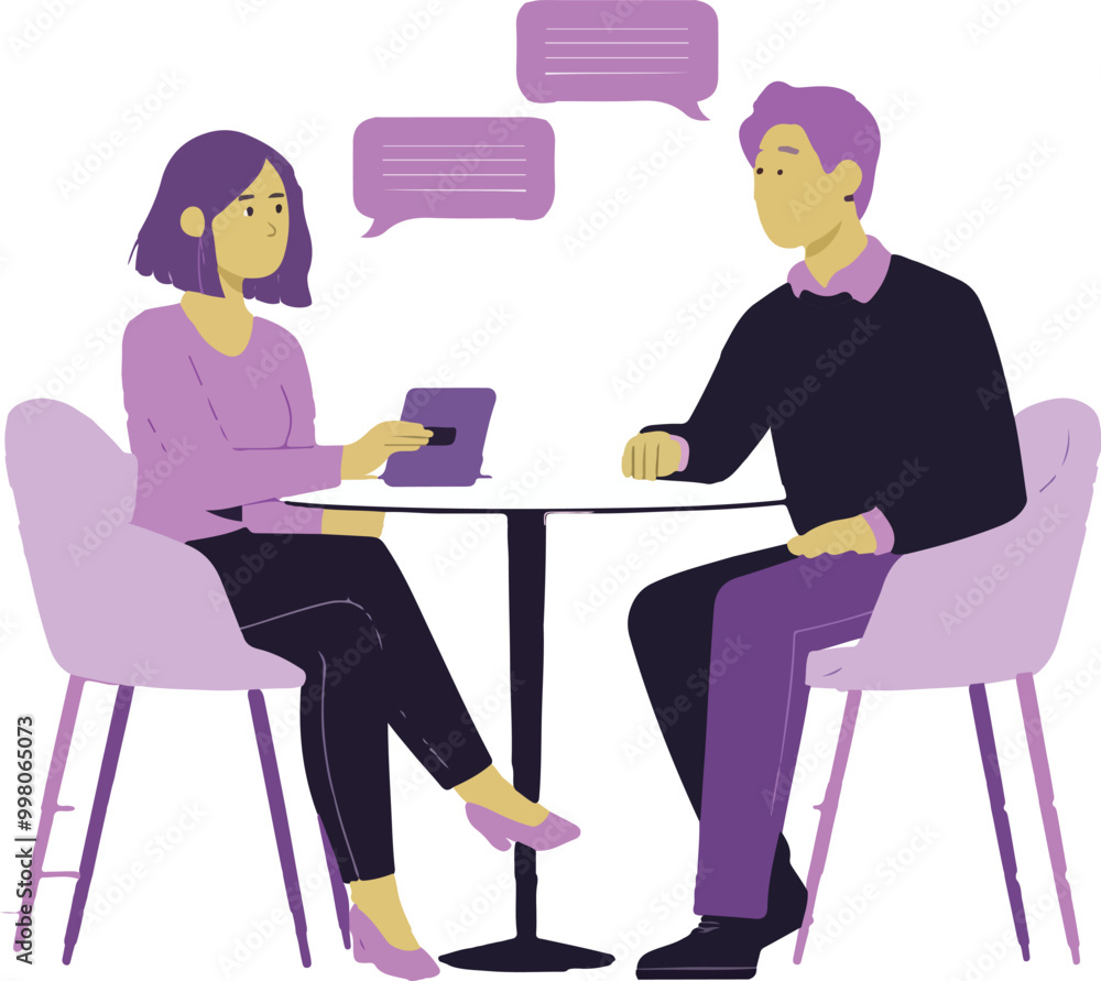 A man and a woman Two people are discussions at a table about business informally at networking even A man and a woman Two people are discussions at a table about business informally at networking even