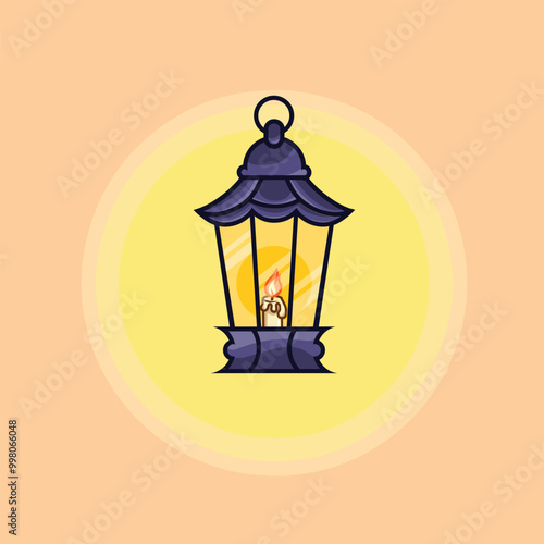 Illustration of a vintage lantern with a glowing candle. Perfect for festive or cozy design projects