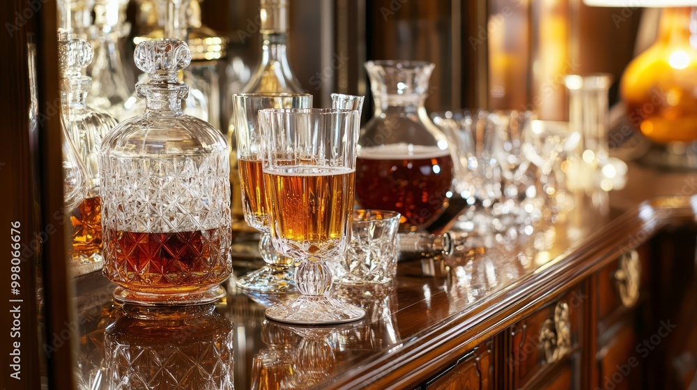 Sophisticated Home Bar Elegantly Stocked with Premium Drinks and Glassware Sophisticated Home Bar Elegantly Stocked with Premium Drinks and Glassware