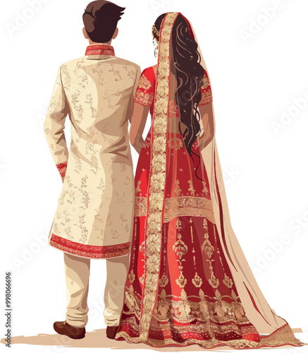 Illustration of an Indian youth couple of bride and groom