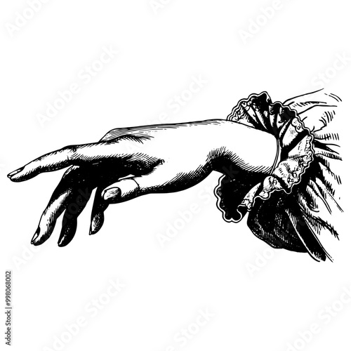 ビクトリア朝の装飾的な女性の手の銅版画のベクターイラスト。