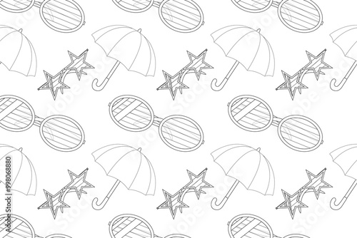 Coloring page featuring LGBTQ-themed accessories like sunglasses and umbrellas. Perfect for pride celebrations and creative expression.