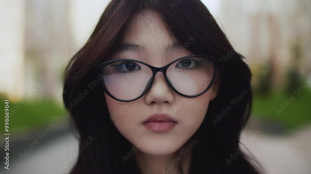 Young woman wearing glasses posing with neutral expression Young woman wearing glasses posing with neutral expression