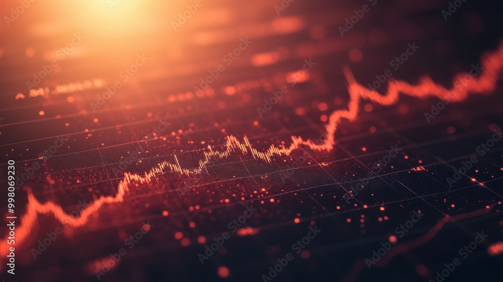 High-definition close-up of a line chart illustrating the upward trend of stock prices over time, with grid lines and market labels prominently visible High-definition close-up of a line chart illustrating the upward trend of stock prices over time, with grid lines and market labels prominently visible