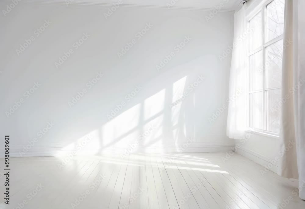 White Empty Room with Sunlight Streaming Through the Window White Empty Room with Sunlight Streaming Through the Window