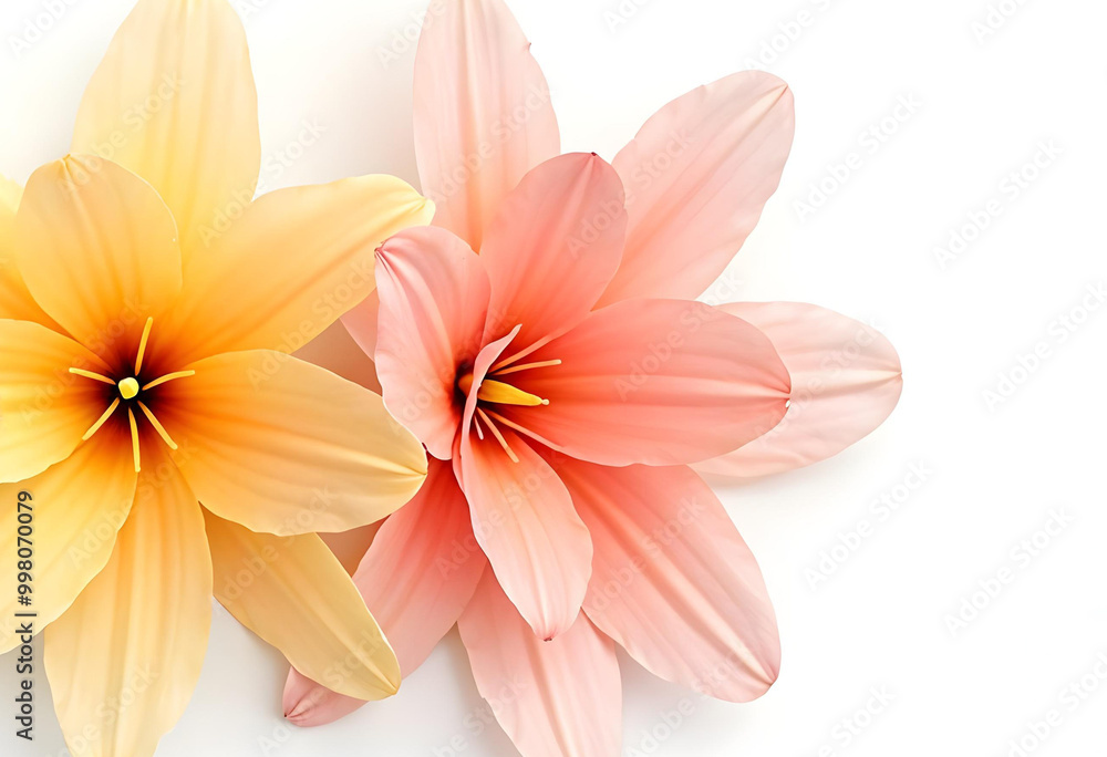 Abstract image of more flowers in soft pastel colors, flowing, translucent petals with a blend of colourss, white background, centered composition Abstract image of more flowers in soft pastel colors, flowing, translucent petals with a blend of colourss, white background, centered composition