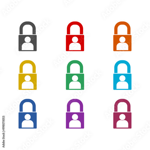  Security Human Lock icon isolated on white background. Set icons colorful