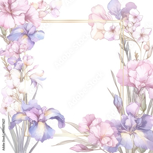 Wallpaper Mural Watercolor Floral Frame with Gold Accents Torontodigital.ca