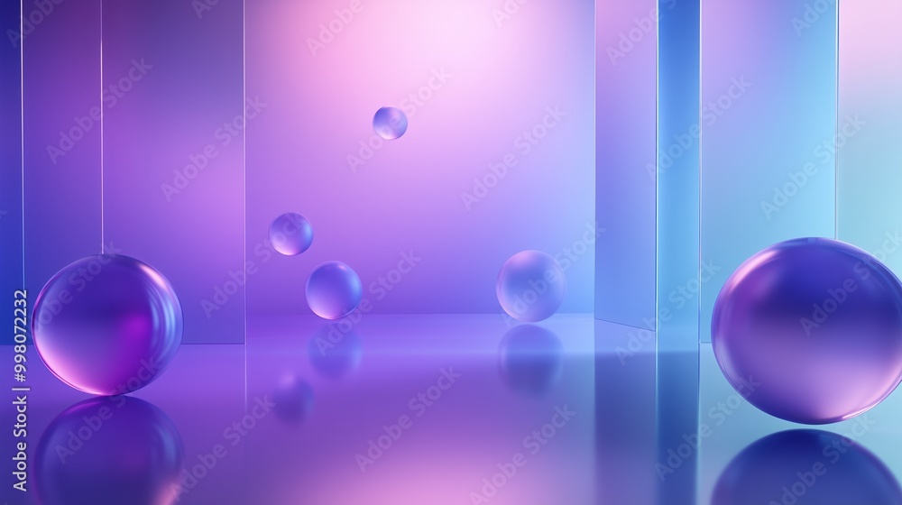 Website landing page template in glass morphism style. Frosted glass partition with floating spheres. Website landing page template in glass morphism style. Frosted glass partition with floating spheres.