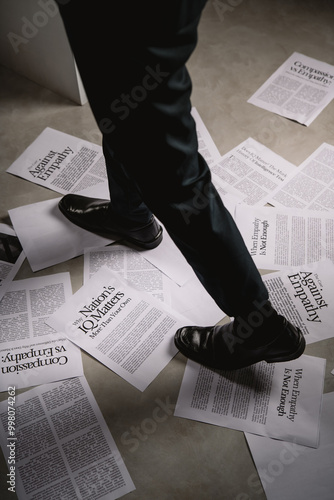 businessman reading newspaper walk to paper 