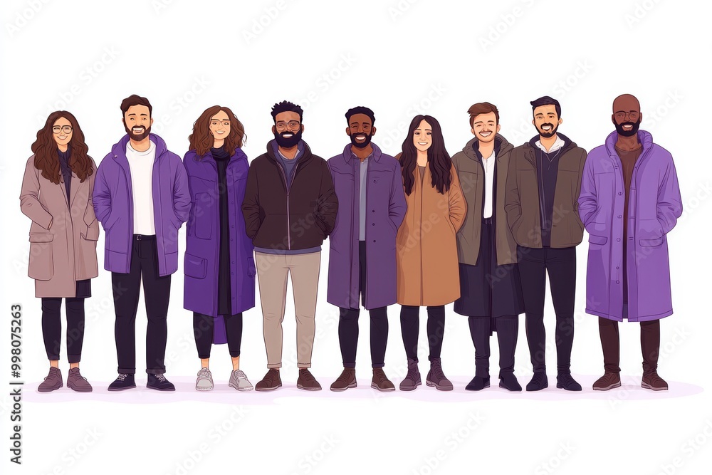 Group of diverse people in winter coats standing together symbolizing unity togetherness and inclusion in a minimalist setting with neutral tones and soft lighting Group of diverse people in winter coats standing together symbolizing unity togetherness and inclusion in a minimalist setting with neutral tones and soft lighting