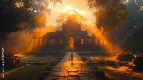 Serene of Angkor Wat s Ancient Tree Covered Temples at Sunrise photo