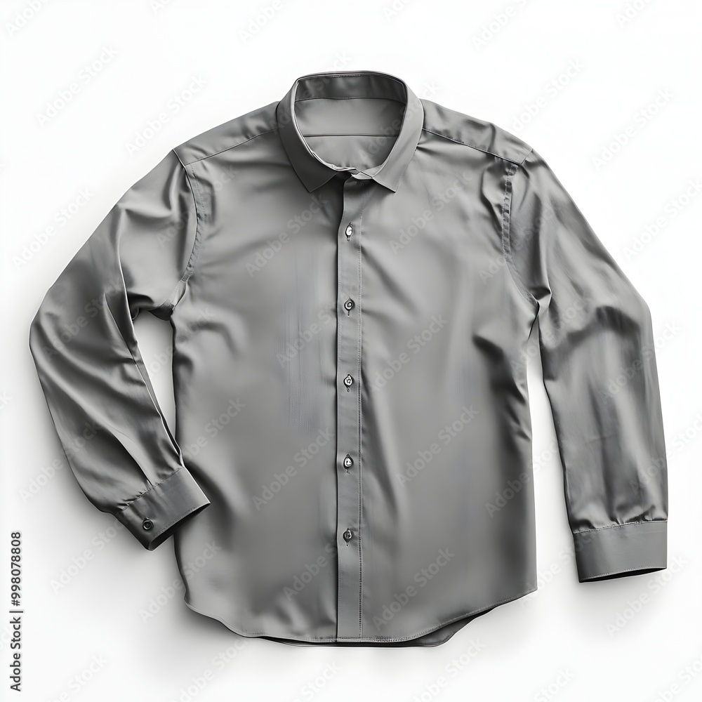 Grey Shirt Lying Flat on White Background Minimalistic Fashion Apparel Photography Grey Shirt Lying Flat on White Background Minimalistic Fashion Apparel Photography