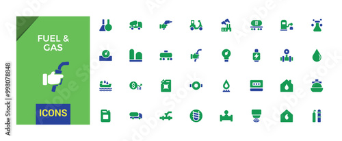 Fuel and gas filled color icon set. Colorufl icons includes fuel tank, hydrant, sign fuel, hydrogen, and More. Solid icons vector collection.