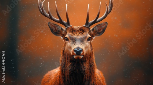 3D Style Deer with Antlers Looking Forward Against a Gradient Background for Creative Projects photo