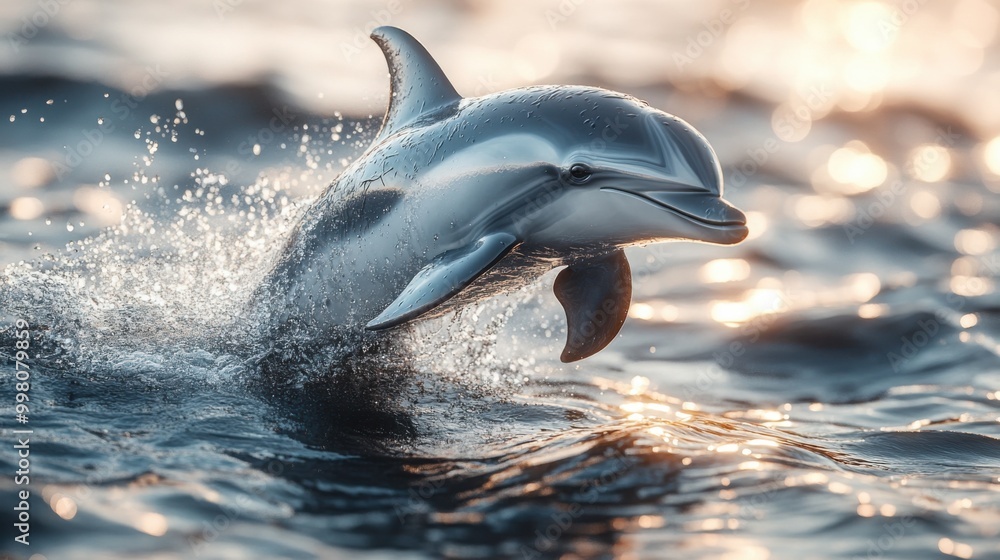 Obraz premium 3D Style Dolphin Jumping Out of Water with Gradient Background for Eye-Catching Design