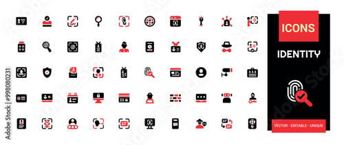 Identity solid color icon set. Colorful icons related to identification, DNA and authentication icons. Filled icon collection. Vector illustration.