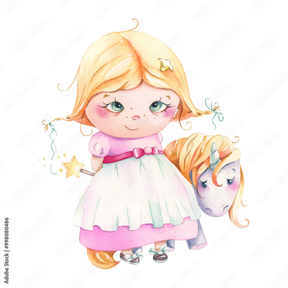 This adorable illustration features a girl next to a stunning and beautiful unicorn, perfect for a children's theme. This adorable illustration features a girl next to a stunning and beautiful unicorn, perfect for a children's theme.