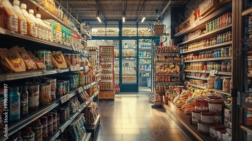 A grocery aisle filled with a variety of food and drinks for shoppers