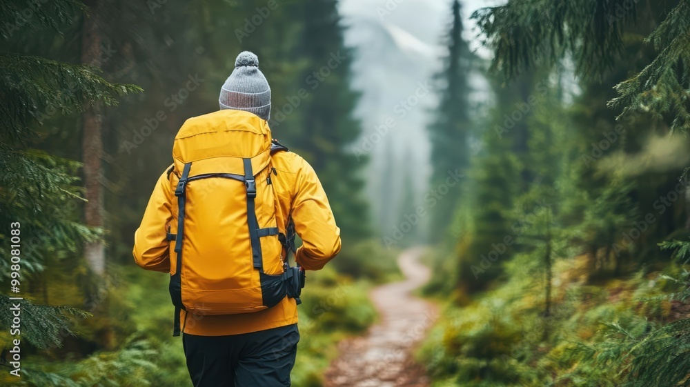 Trail runner navigating a narrow path deep in a pine forest, surrounded by fresh air and the scent of pine needles Trail runner navigating a narrow path deep in a pine forest, surrounded by fresh air and the scent of pine needles
