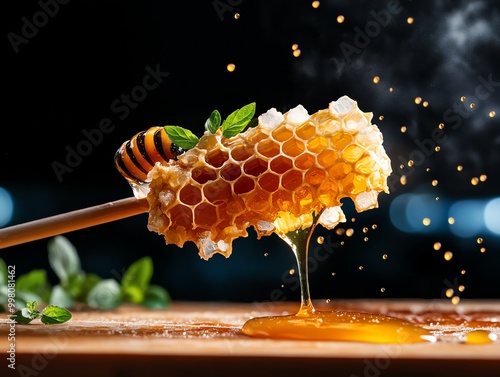 Hyperlocal rooftop beehive honey flight with urban terroir notes photo