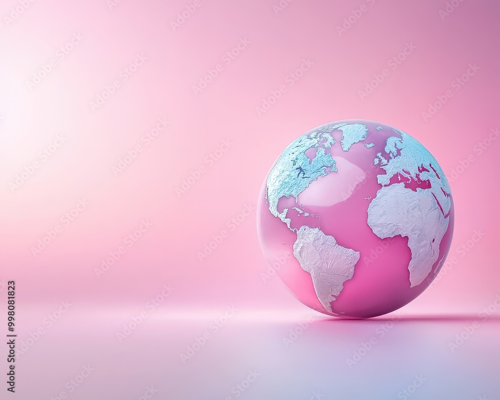 A colorful globe resting on a soft pink background, perfect for creative projects. This modern illustration showcases a smooth and vibrant design ideal for various artistic uses.