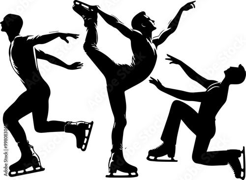 silhouettes of skating people