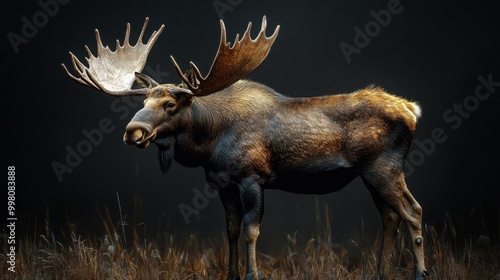 3D Style Moose with Large Antlers on a Gradient Background for Artistic Projects photo