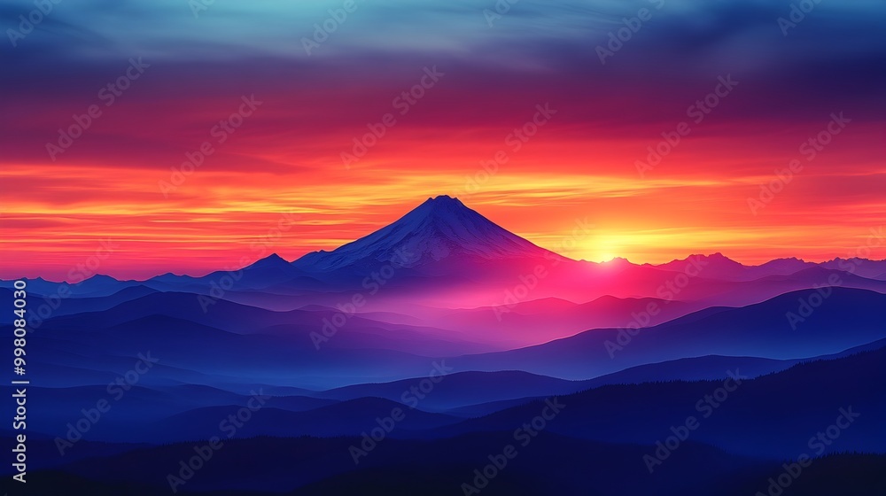 Breathtaking Sunset Over Silhouetted Mountain Range Landscape Breathtaking Sunset Over Silhouetted Mountain Range Landscape