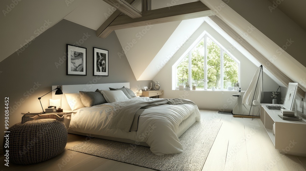 A Scandinavian-inspired loft bedroom, with minimal decor, clean lines, and neutral tones, creating a sleek and modern space A Scandinavian-inspired loft bedroom, with minimal decor, clean lines, and neutral tones, creating a sleek and modern space