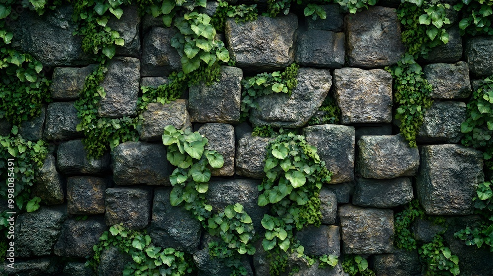 Weathered Stone Wall with Moss and Ivy Overgrowth Earthy Natural Background Weathered Stone Wall with Moss and Ivy Overgrowth Earthy Natural Background