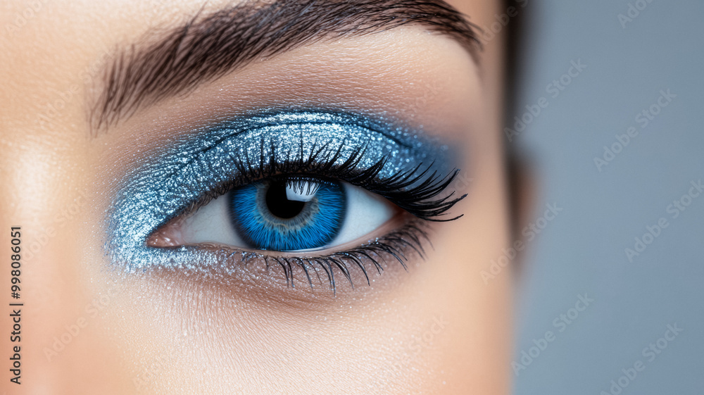 Metallic frosted blue eyeliner stroke against a smooth matte white background resembling a winter sky Metallic frosted blue eyeliner stroke against a smooth matte white background resembling a winter sky