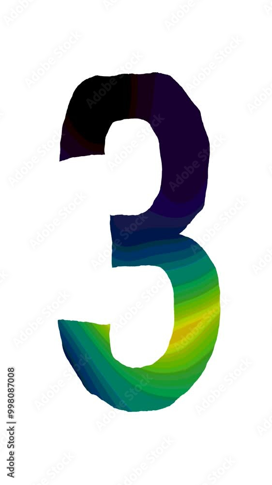 Vertical. numbers 3 with colored waves inside. Vertical. numbers 3 with colored waves inside.