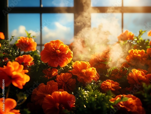 Urban greenhouse dome filled with winter squashes and root vegetables photo