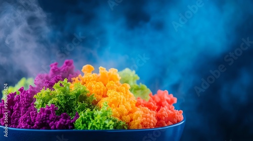 Vertical farmgrown colorful cauliflower varieties in a winter salad photo