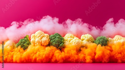 Vertical farmgrown colorful cauliflower varieties in a winter salad photo