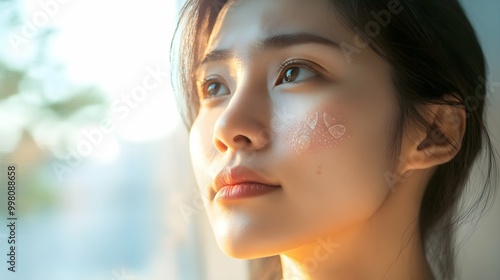 Asian Woman with Shingles Skin Condition - Close Up Portrait.