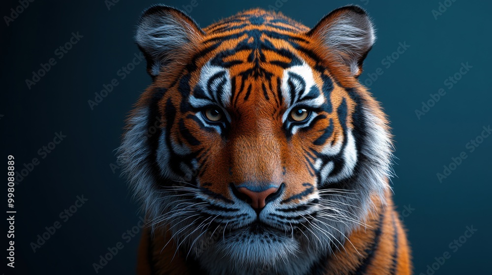 Naklejka premium 3D-Style Crouching Tiger Ready to Pounce in a Dynamic Pose for Creative Projects
